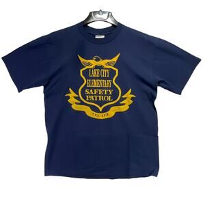 Jerzees Lake City Elementary Safety Patrol Tee Shirt Top Size Medium Blue